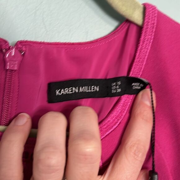Karen Millen - Hot Pink Sheath Dress W/ Lace Embroidery NWT - Picture 5 of 9